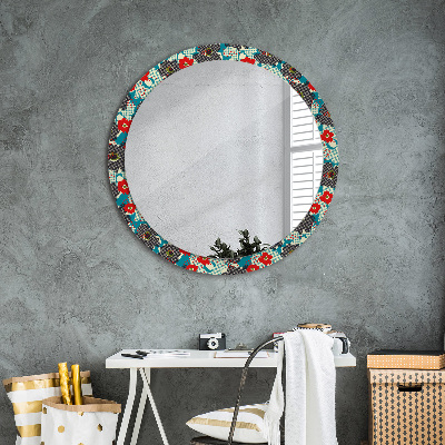 Round mirror printed frame Retro flowers pattern