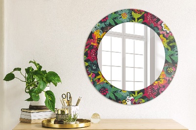 Round mirror printed frame Hand painted flowers