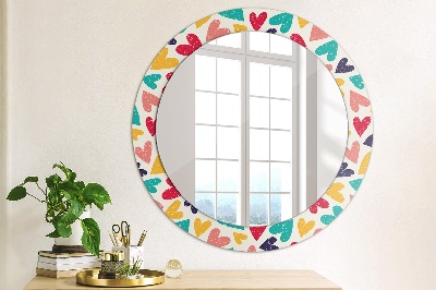 Round mirror printed frame Colorful hearts