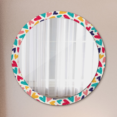 Round mirror printed frame Colorful hearts