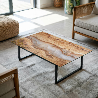 Glass top Wood with resin accents