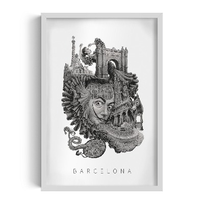 Picture in white frame Barcelona Black and white