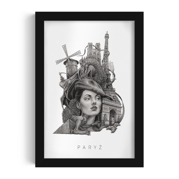 Picture in black frame Paris Black and white