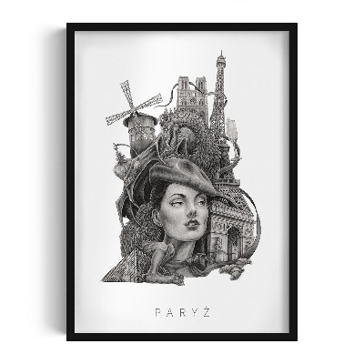 Picture in black frame Paris Black and white