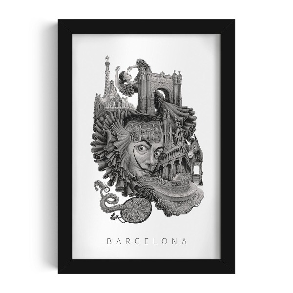 Picture in black frame Barcelona Black and white