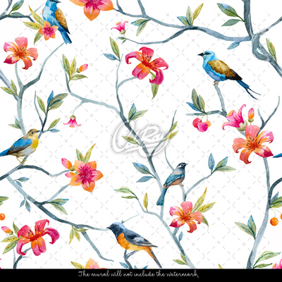 Wallpaper Birds Sitting On Flowering Branches