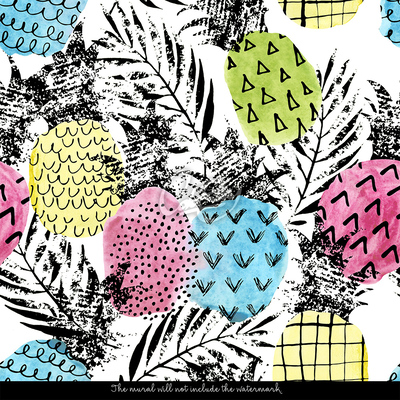 Wallpaper Rainbow Pineapples in Grunge Style