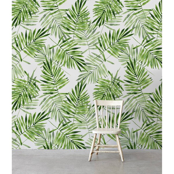 Falling Green Leaves Wallpaper, wall mural - ColorayDecor.com