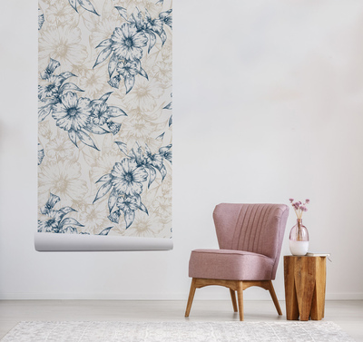 Wallpaper Interior Painted With Flowers
