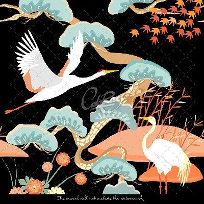 Wallpaper Chinoiserie Crane