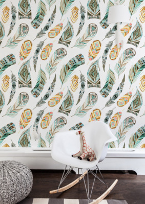 Wallpaper Ethnic Watercolor Feathers