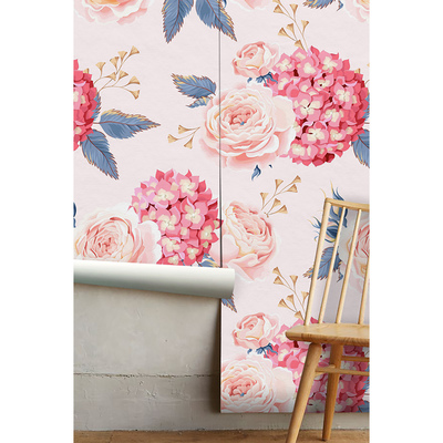 Wallpaper Romantic Roses and Hydrangeas
