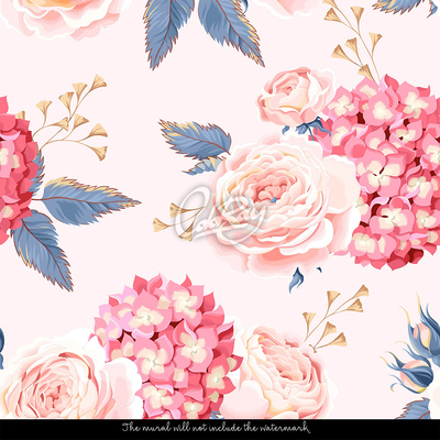 Wallpaper Romantic Roses and Hydrangeas