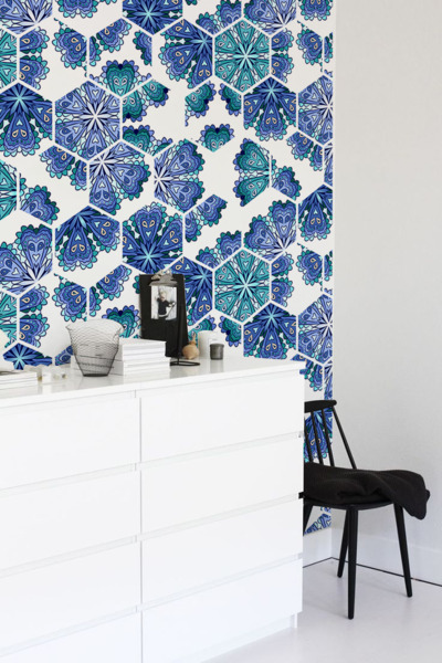 Hexagonal Azulejos Wallpaper, wall mural - ColorayDecor.com