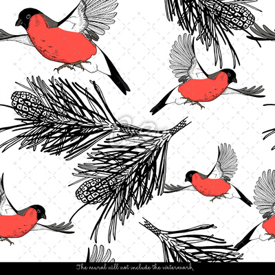 Wallpaper Red Bullfinches Among Cones