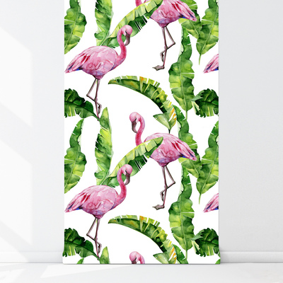 Wallpaper Flamingos Among Leaves