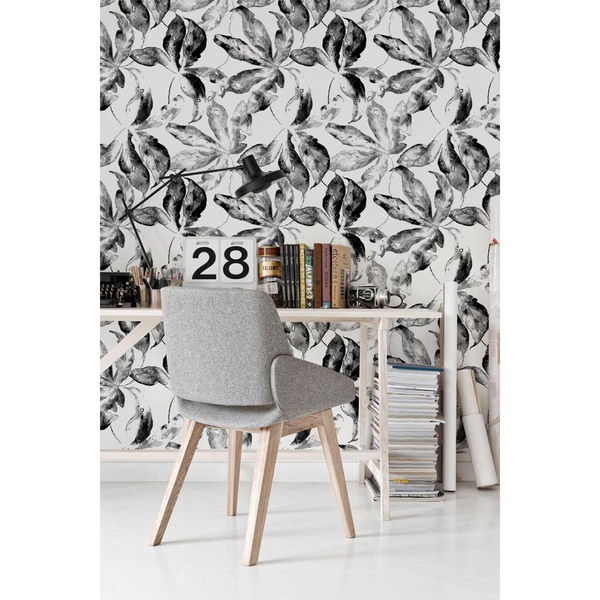 Black and White Leaves Wallpaper, wall mural - ColorayDecor.com