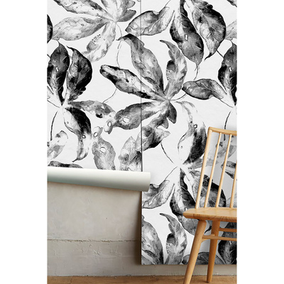 Wallpaper Black and White Leaves