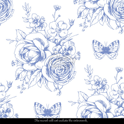 Wallpaper Romantic Roses and Butterflies