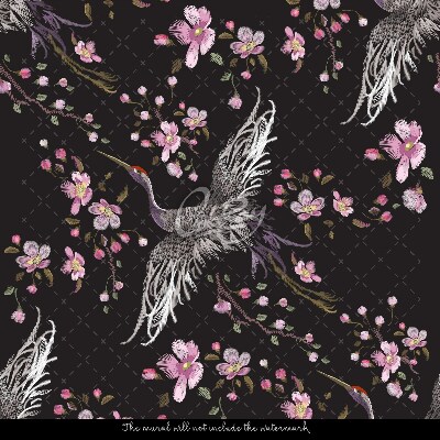 Wallpaper Chinese Herons Among Flowers