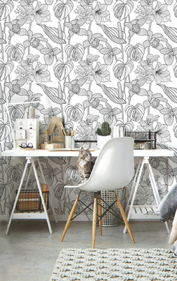 Wallpaper Spring Floral Sketch