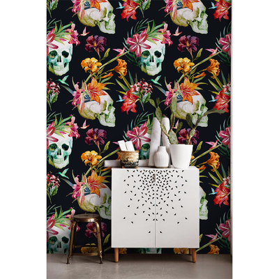 Wallpaper Skulls Among Flowers