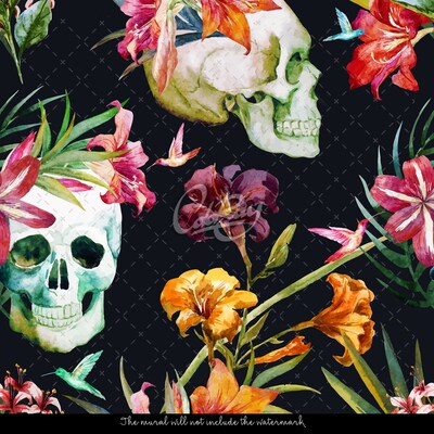 Wallpaper Skulls Among Flowers