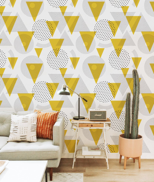 Mustard Geometric Wallpaper, wall mural