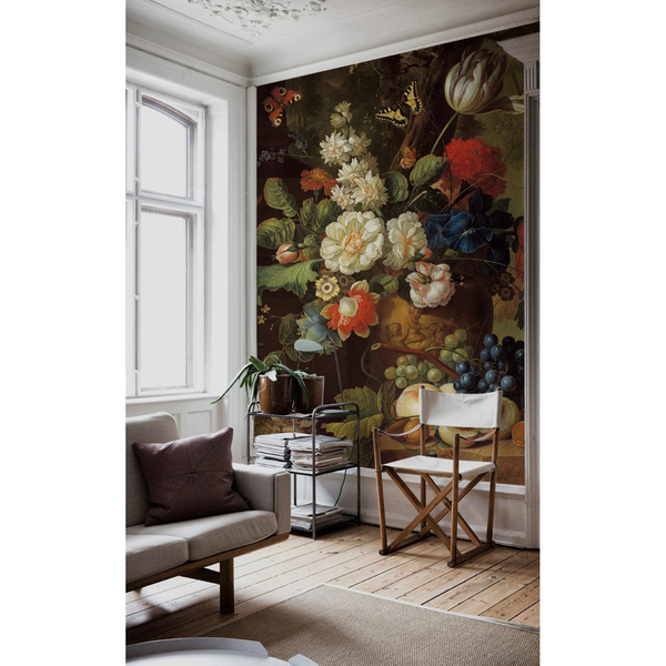 Baroque Flowers Removable Wallpaper Watercolor Peel and stick Dark Floral mural 