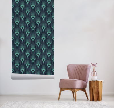 Wallpaper Peacock Tails In Turquoise Color