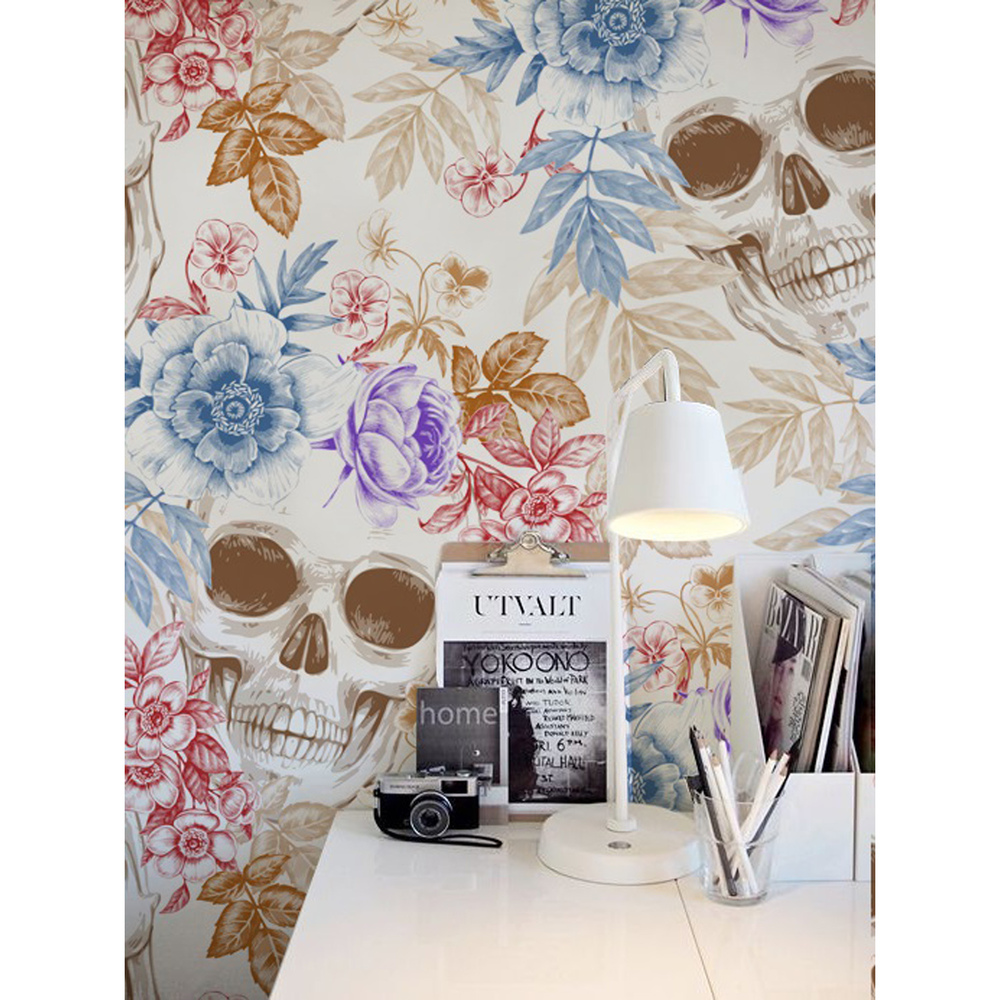Skulls And Flowers Wallpaper, wall mural - ColorayDecor.com