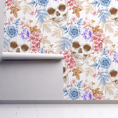 Wallpaper Skulls And Flowers