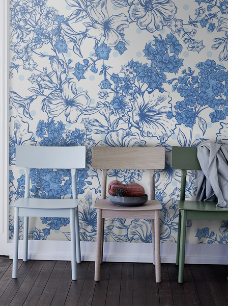 Faience Flowers Wallpaper, wall mural - ColorayDecor.com