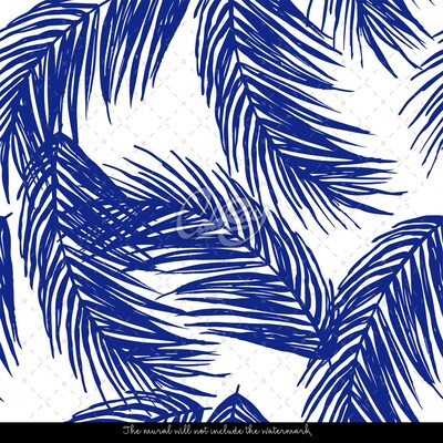 Wallpaper Dark Blue Palm Leaves