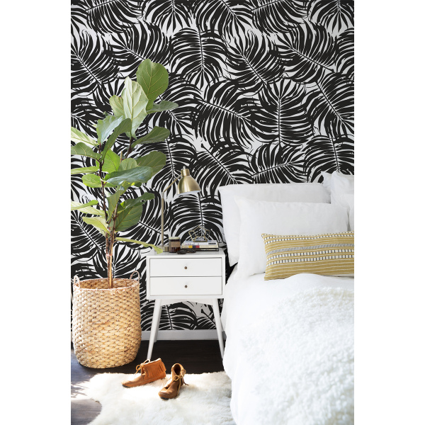 Wallpaper Black Palm Leaves
