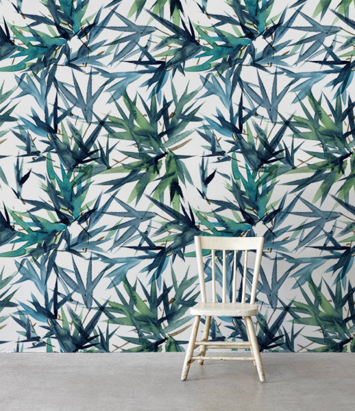 Wallpaper Blue Palms Leaves