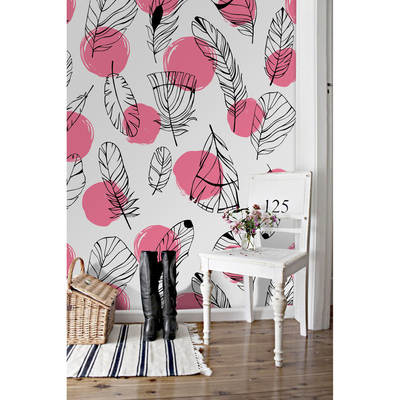 Wallpaper Feathers With Pink Polka Dots