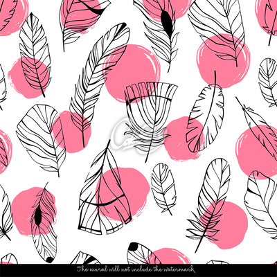 Wallpaper Feathers With Pink Polka Dots