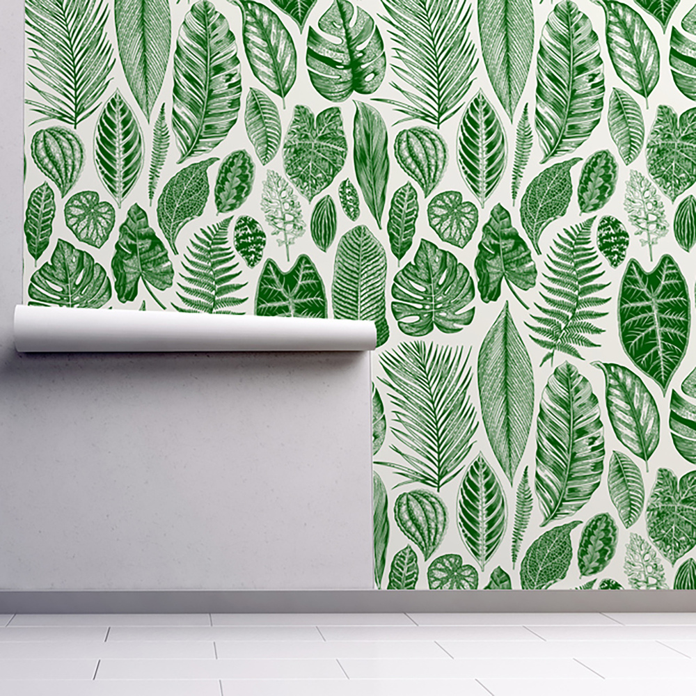 Herbarium Wallpaper - Forest Green-Spruce, Sample | Chairish