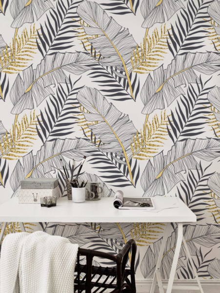 Wallpaper Tropical Gold Leaves