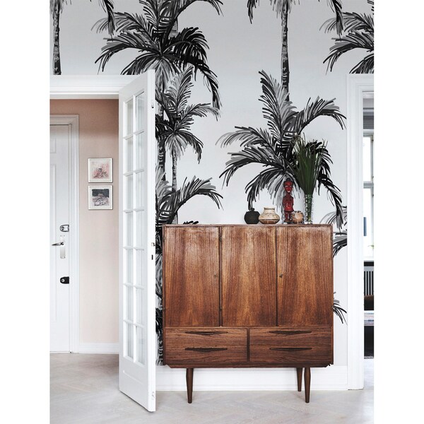 Exotic Gray Palm Trees Wallpaper, wall mural - ColorayDecor.com
