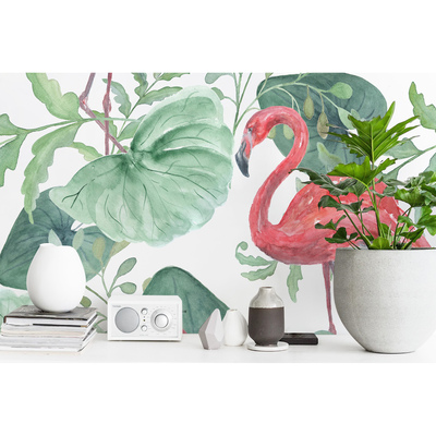 Wallpaper With Flamingo In The Garden