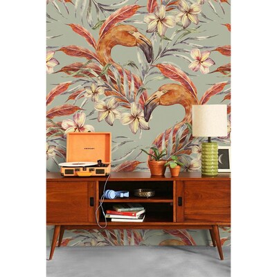 Wallpaper Vintage Style Flamingos