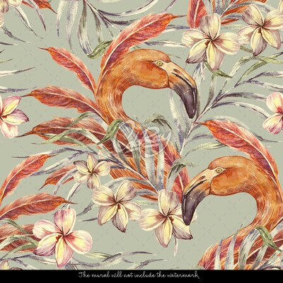 Wallpaper Vintage Style Flamingos