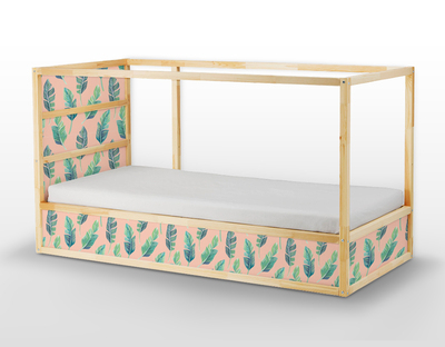 Ikea Kura Bed Decals Green Leaves on the Peach Background