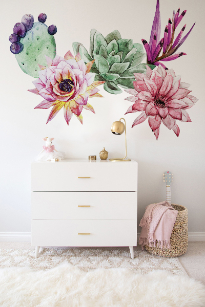 WATERCOLOR FLORAL SUCCULENTS PEEL AND STICK GIANT WALL DECALS