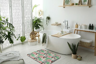 Bath rug Birds Parrot Flowers