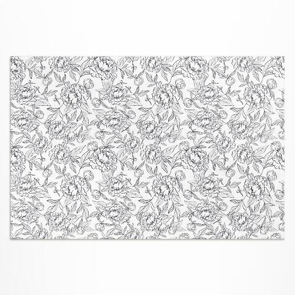 Vinyl carpet Outline of peony flowers and vintage leaves