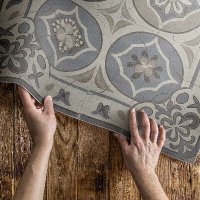 Vinyl carpet Flowers on retro ceramic tiles