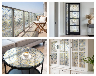 Frosted window film with stained glass pattern Classic tiles